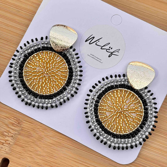 Aros Mandala Maxi Tejidos a Mano — Negro Dorado