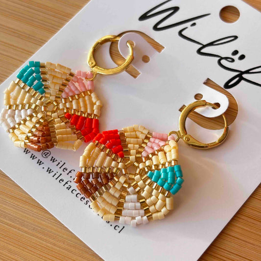 Aros Tejidos Cristal Miyuki Mix colores y Dorado – Hechos a Mano - Diseño Mandala