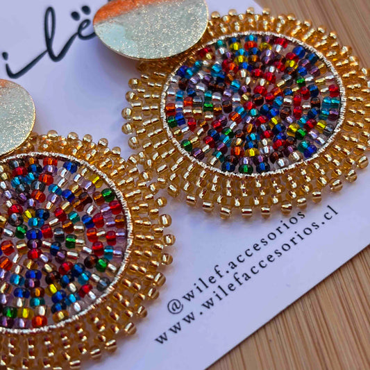 Aros Tejidos a Mano con Mostacillas / Mandalas  Multicolor