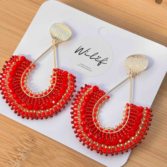 Aros Maxi Gota Tejidos a Mano — Rojo Dorado