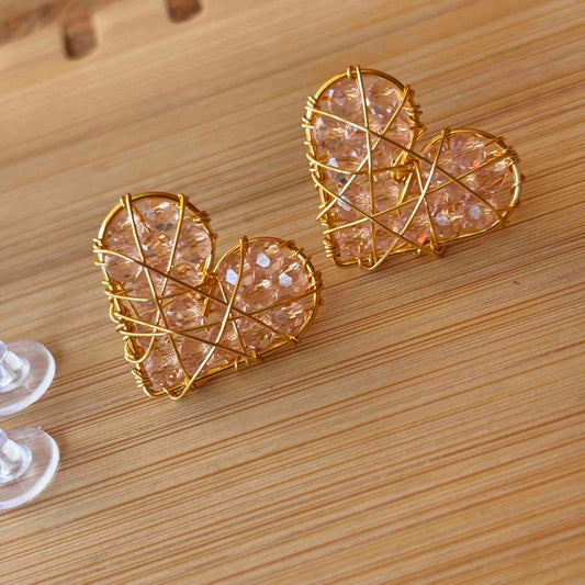 AROS CORAZON ALAMBRISMO - COLOR ROSADO - DISEÑO TOPITO